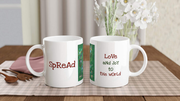 Vit keramisk mugg med motiv och text på engelska 325 ml - Spread love and joy to the world - Bild 7