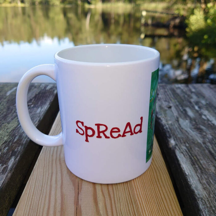 Vit keramisk mugg med motiv och text på engelska 325 ml - Spread love and joy to the world - Bild 4