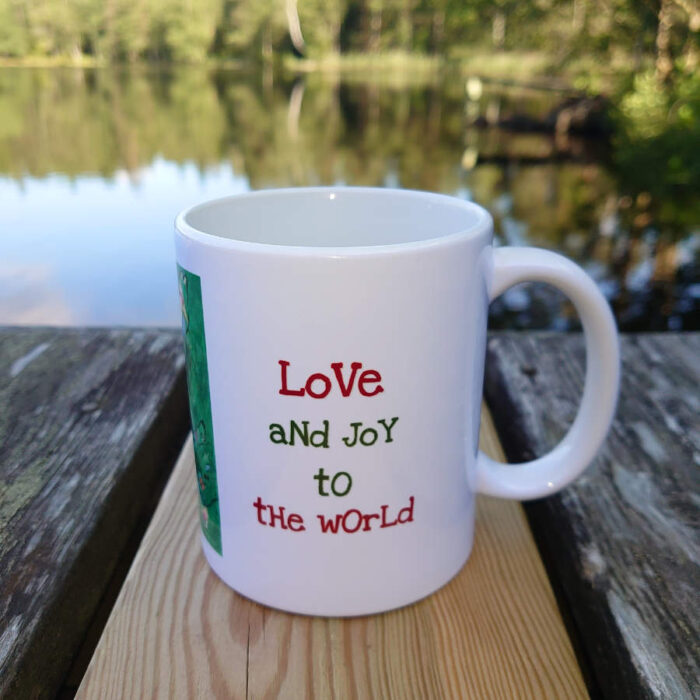 Vit keramisk mugg med motiv och text på engelska 325 ml - Spread love and joy to the world - Bild 5